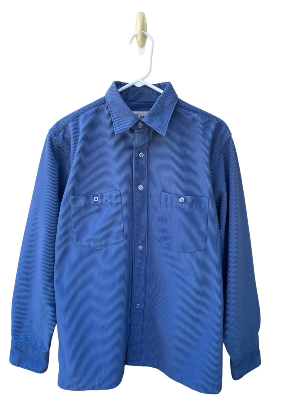 Haband Men's Blue Corduroy Style Long Sleeve Button-Down Work Shirt Sz Med